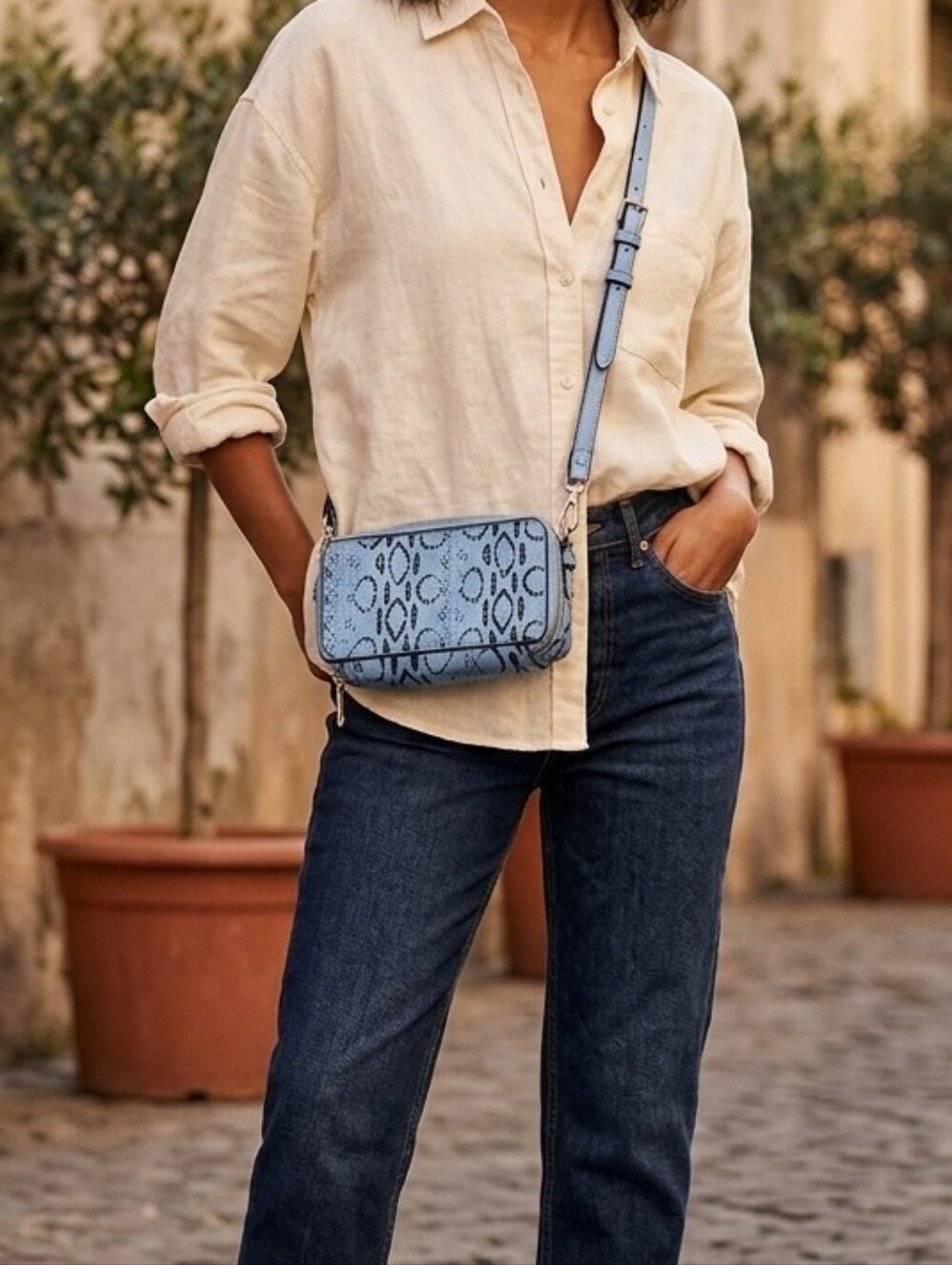 Reed Faux Leather Python Snakeskin Print Mini Crossbody Bag Blue Black